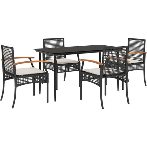 Ensemble à manger de jardin coussins 5pcs Mobilier de jardin Noir Résine tressée (1/5)