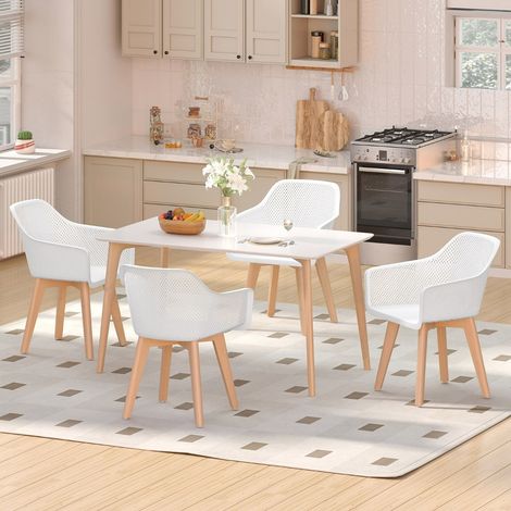 Lot de 2 Chaises de Salle à Manger Modernes en Plastique Fauteuils de Cuisine avec Pieds en Bois Dossier Respirant Siège Large Blanc (1/3)