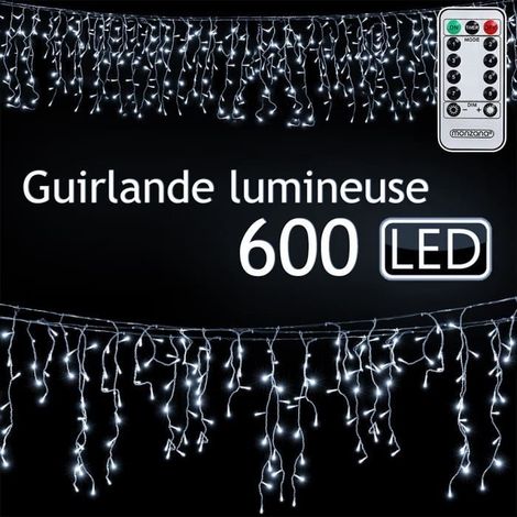 Guirlande lumineuse 600 LED, télécommande, lumière blanc-froid, 20 m, IP44, pour Noël et fêtes intérieures/extérieures (1/4)