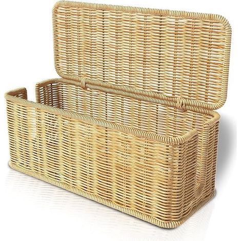 Handgefertigte Kabelmanagementbox aus Rattan, Kabelabdeckung, Kabelorganizer für unter den Schreibtisch zur Aufbewahrung von TV-Kabeln, Router und USB-Hub (1/5)