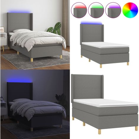 Boxspringbett mit Matratze & LED Dunkelgrau 90x200 cm Stoff - Boxspringbett - Doppelbett - Schlafsofa - Lattenrost - Bettrahmen - Home & Living (1/5)
