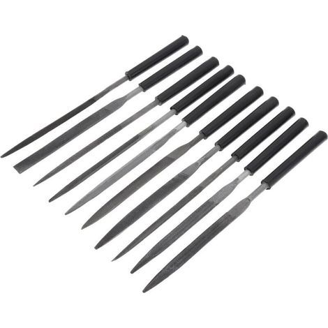 Pair Lot de 10 limes à aiguilles en alliage d'acier trempé - Mini lime à bijoux - Comprend une lime demi-ronde, une armoire plate, une ronde, une carrée, une triangle, et plate