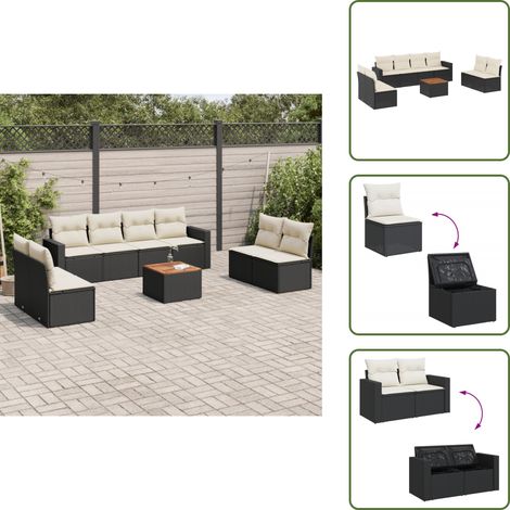 9-tlg. Garten-Sofagarnitur mit Kissen Schwarz Poly Rattan - Gartenmöbel - Outdoor Möbel - Rattan Gartenset - Lounge Set - Esstisch (1/5)