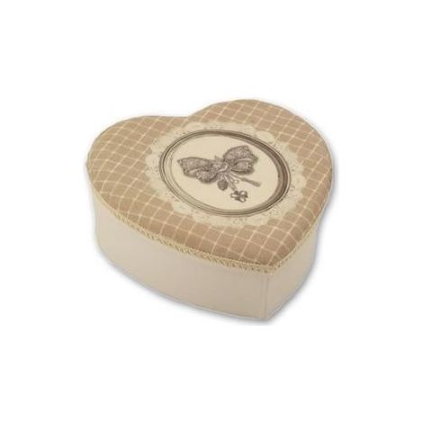 Scatola bianca cuore tessuto beige, Ø19,5x7 cm (kit da 5)