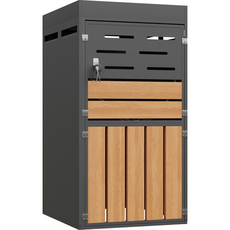 Armoire extérieure de jardin 2-en-1 avec bac à fleurs intégré, ventilation à lamelles, portes verrouillables, structure en acier galvanisé gris – CHICFURN (1/5)