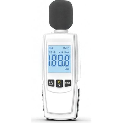 Sonómetro digital portátil DUKA, medición de nivel de sonido (30-130 dBA), con pantalla LED retroiluminada, alarma y función de retención de datos. (1/5)