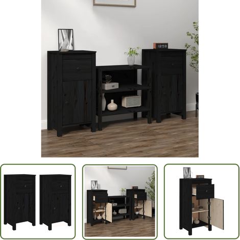 The Living Store Buffets 2 pcs Noir 40x35x80 cm Bois massif de pin - Buffet - Meuble De Rangement - Armoire - Bibliothèque - Bois Massif (1/5)