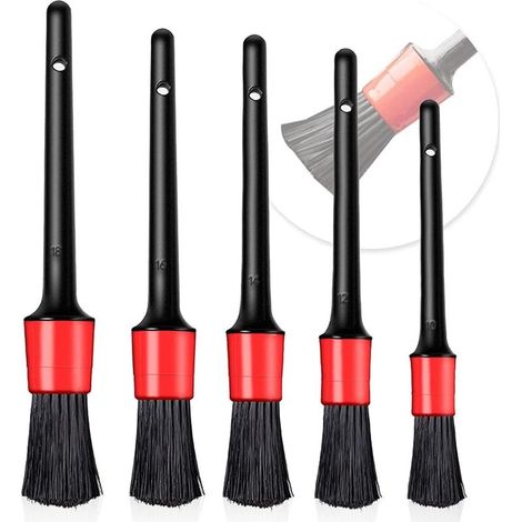 Juego de cepillos de detalle, juego de 5 cepillos para detallado automotriz, juego de cepillos de limpieza, cepillo para coche, motocicleta, ruedas, limpieza automotriz, tablero, interior, exterior, r (1/5)