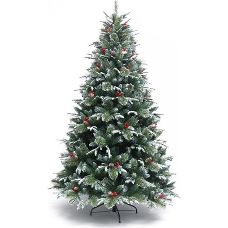 Sapin de Noël Premium StarryLights, enneigé, avec pommes de pin et baies de sorbier, 210 cm x 100 cm - luxueux, dense et délicieusement festif (1/4)