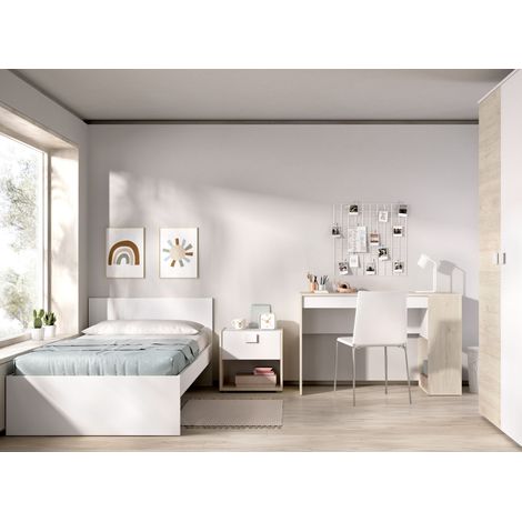 DEKIT GRUPO RIMOBEL TOP PACK - CONJUNTO DE CAMA, MESITA Y MESA ESCRITORIO - BLANCO / NATURAL (1/5)