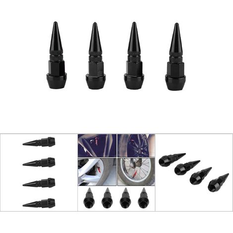 4 pièces bouchons de valve en alliage d'aluminium pour pneus de voiture et camion, noirs (1/5)