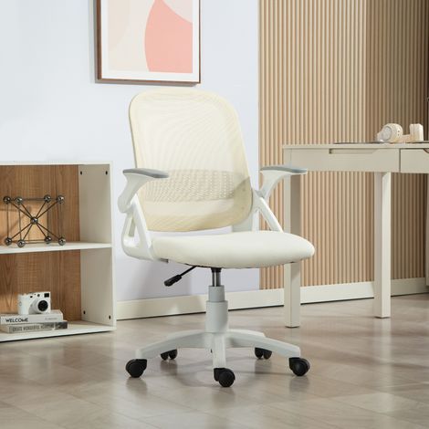 Ergonomischer Bürostuhl, Netz-Bürostuhl mit klappbaren Armlehnen, höhenverstellbar, weiß (1/5)