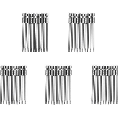 50Pcs Embouts de Tournevis de Sécurité Torx T20 à Tige Hexagonale, Longueur 100 Mm, Gris Argent (1/5)