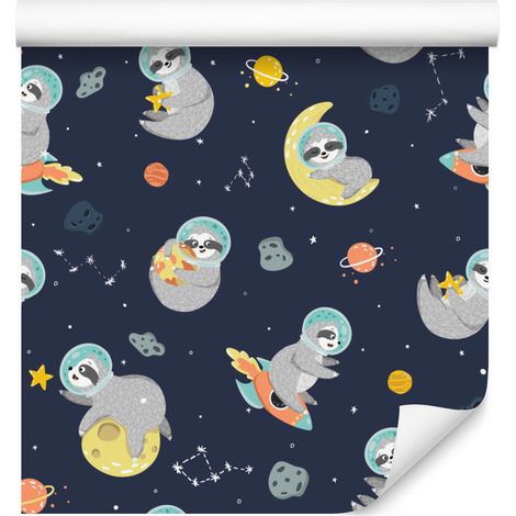 Papier peint Paresseux de l'espace, planètes, étoiles et lunes 50x1000 cm (1/5)