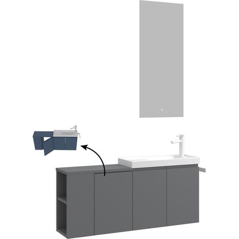 Waschtisch-Set mit Spiegel (2-teilig) "Ferla 110" – 40 x 22 x 45 cm – Mattgrau (1/3)