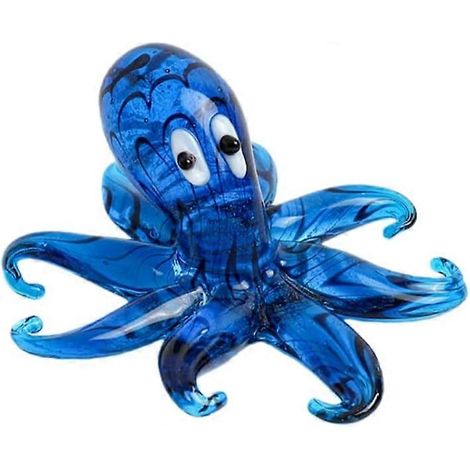 Figurine de calamar pieuvre en verre bleu cristal soufflé à la main décoration plage objet collection animal marin 256 x 16 cm (1/5)