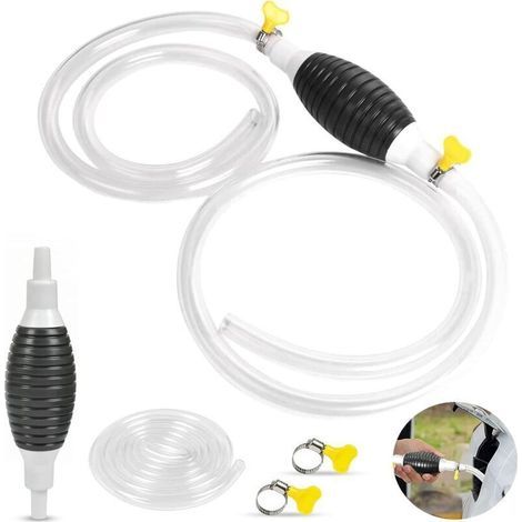 Pair CSPARKV Tuyau de carburant manuel, pompe à main à siphon avec tuyau de pression de tube de 2 m, pompe à carburant d'urgence, pompe à main à siphon pour transfert de carburant de voiture portable