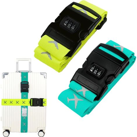 Lot de 2 sangles de bagages, sangles de bagages, sangle de valise, système de verrouillage à 3 chiffres ultra sécurisé, sangles de bagages pour valise (1/5)
