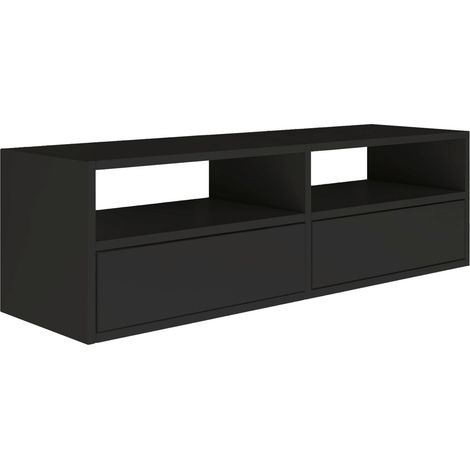 Selsey FRAMME – mueble TV suspendido con dos puertas y estantes abiertos – negro – 100 cm (1/5)