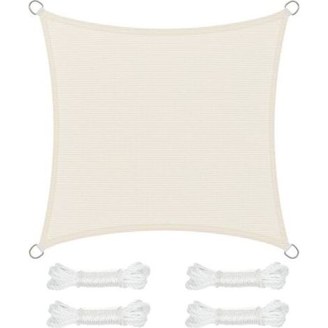 Voile d’Ombrage 2 x 2 m, Protection Solaire en Tissu HDPE, Respirant, Perméable à l’Eau, pour Terrasse, Jardin, Balcon, Camping, Carré, Concave, Cordes de 2 m, Beige (1/5)