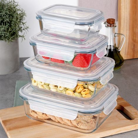 Recipientes de vidrio para alimentos con tapa y precinto 4 uds.