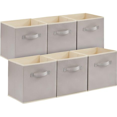 Cubes de Rangement Pliables, Panier en Tissu, Caisse, Boites Rangement avec Poignées, Organisateur pour Vetements, Jouets, 26,5 x 26,5 x 28 cm, 18 L, Gris Clair, Lot de 6 (1/5)