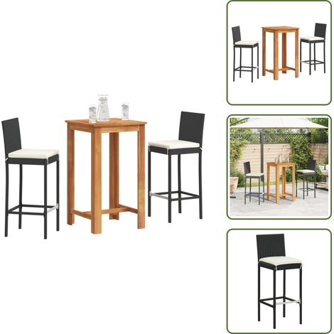 3-tlg. Gartenbar-Set Schwarz Massivholz Akazie und Poly Rattan - Gartenbar Set - Gartenmöbel - Essbereich Draußen - Outdoor Möbel - Balkon Deko (1/5)