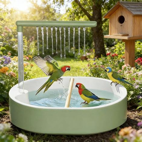 Douche pour oiseaux, perruches, calopsittes, bain automatique pour oiseaux, cascade et robinet de circulation, accessoires de cage, système d'eau en ABS, 31,8 x 28 x 25 cm, alimentation USB