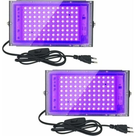 Projecteur UV LED 100W Lumière Noire IP65 Etanche, Lumière UV LED, Éclairage Effet Aquarium, Fête, Peinture Fluorescente, Affiche Fluorescente, Lumière Néon, Bar, Fête - Lot de 2 (1/3)