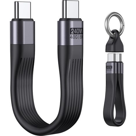 Câble USB C Court 13 cm, USB C vers USB C 240W PD, USB4.0 40Gbps, Sortie Vidéo 8K@60Hz, Thunderbolt 3/4, Câble Porte-Clés pour 16/15, VR (1/5)