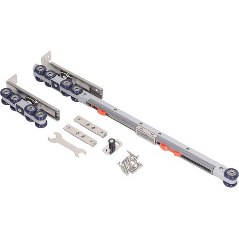 Jeu de 2 galets de guidage bidirectionnels à 8 roulettes pour portes coulissantes, avec rail amortisseur silencieux pour portes vitrées et glissières de porte. (1/5)