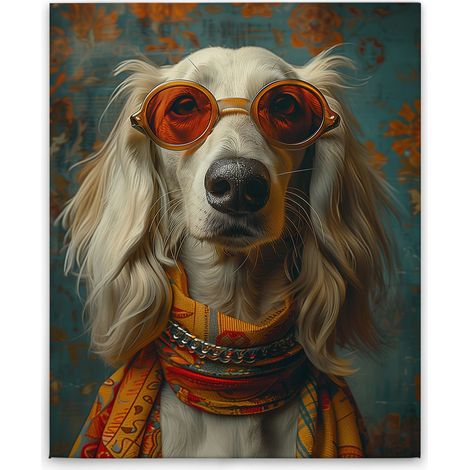 Leinwandbild Hippie Hund M1-No.52258 - Kunstdruck auf Leinwand in Bunt Gelb - Wandbild 40 x 50 cm (1/5)