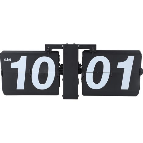 Horloge de table pliante en PVC et acier inoxydable, à piles, style rétro, mécanique, numérique, automatique, avec mécanisme de pliage, idéale pour le salon, la chambre ou le bureau, entièrement noire (1/5)