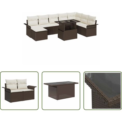 vidaXL Balkonsofa - Garten-Sofa-Set mit Kissen mit Speicher 9 pcs Braun und Creme (1/5)