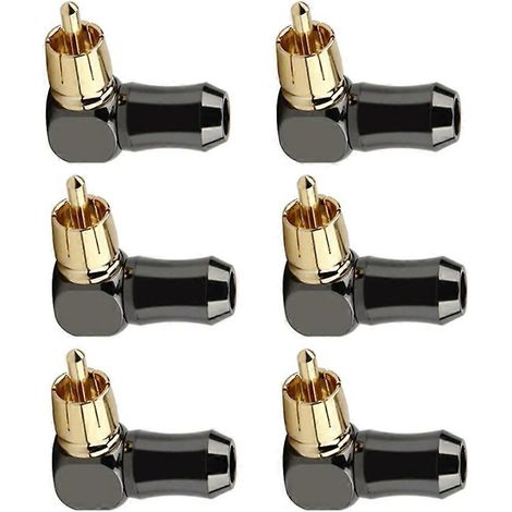 Lot de 6 connecteurs RCA mâles coudés à 90° pour câbles audio, destinés au soudage et à la vidéo. (1/5)