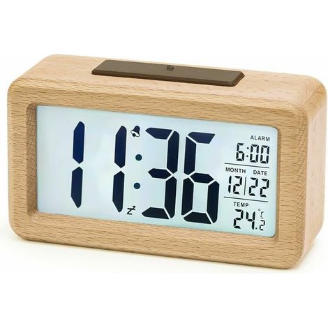 Réveil Numérique en Bois, aboveClock Réveil LED Horloge Digitale sans Tic-tac avec Affichage Date, Température, Fonction Snooze, Horloge Numérique Alimenté par Batterie, 3 Piles AAA Nécessaires (1/5)