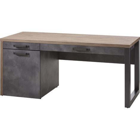 Composad Scrivania della Linea LAFABRICA con 1 Cassetto, 1 Anta e 1 Vano, Scrivania Cameretta, Scrivania PC Cassetti, (LxAxP) 170x76x69 cm, Colore Rovere e Grigio Cemento, Made in Italy (1/5)