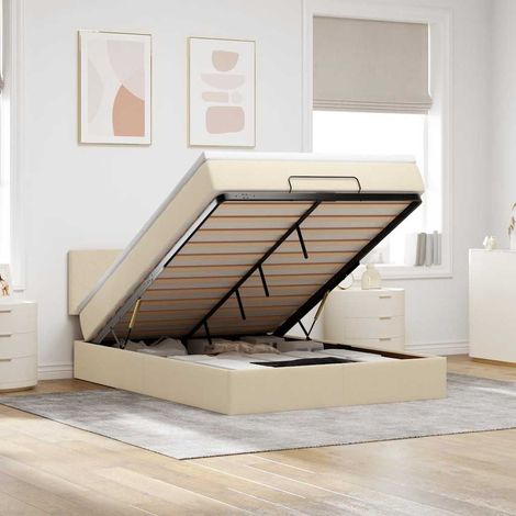 Ottomane Bett mit Matratze & LEDs Creme 140x200 cm Stoff (1/5)