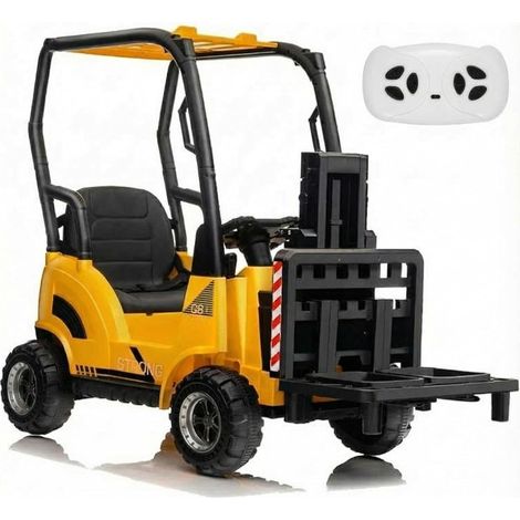 Voiture Électrique Enfants 12V sur Chariot Élévateur avec Tente, Jouet de Construction avec Fourche Réglable et Palette, Télécommande, Musique, pour Enfants 3-8 ans Jaune (1/5)