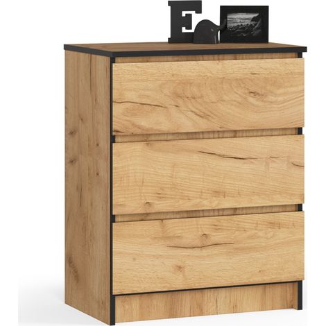 Cómoda AKORD K60 Roble Craft 60 cm 3 cajones frente en color Roble Craft 60x40x77 cm