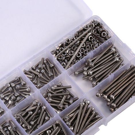 Assortiment de 440 vis et écrous à tête hexagonale creuse en acier inoxydable M3, 2 clés hexagonales incluses (1/5)