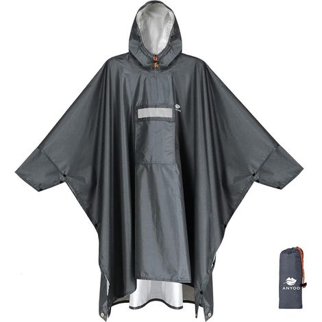 Regenponcho Regenjacke Ärmel Kapuze Plane Wandern Angeln Dunkelgrau (1/5)