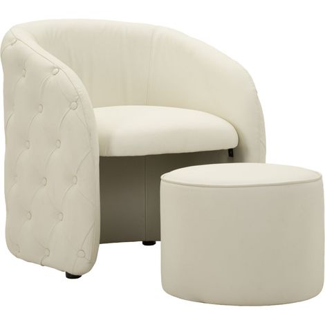 Fauteuil avec Pouf "Zagabria" 80cm Blanc (1/5)