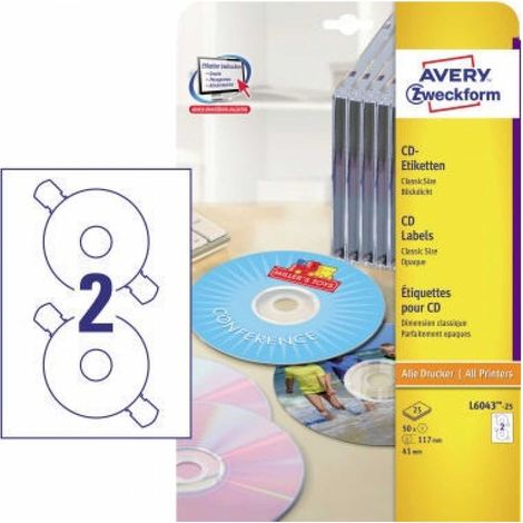 CD/DVD Etikett 117mm Papier weiß 50 Etik./Pack. (1/5)