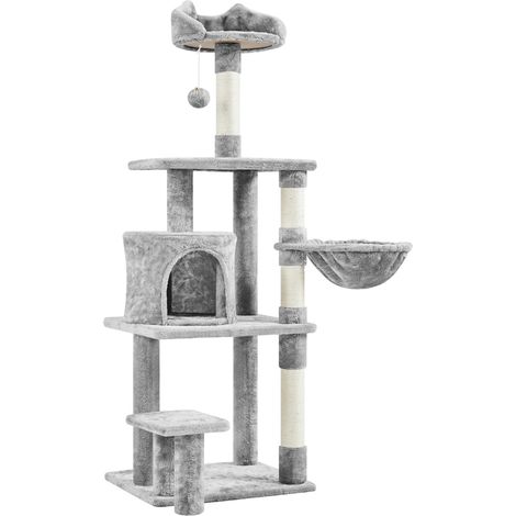 Homevive Árbol de Gatos con Plataforma Torre con Nido para 1-3 Gatos Medianos 48.5x40.5x145 cm Gris Claro