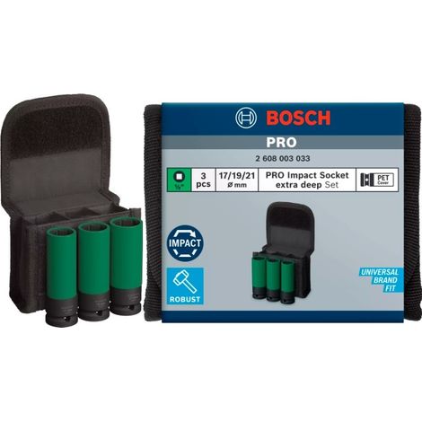 Bosch set 3 bussole chiavi a bussola Impact 1/2" lunga 17 19 21 (1/5)