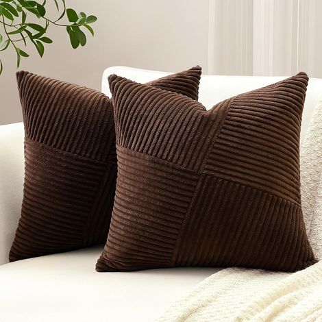 Lot de 2 Housse de Coussin 40x40 cm en Velours Côtelé, Housse Coussins Patchwork à Rayures Pinwheel Doux Taies d'oreiller Décoratives pour Lit Canapé Chambre Salon, Marron Foncé (1/5)