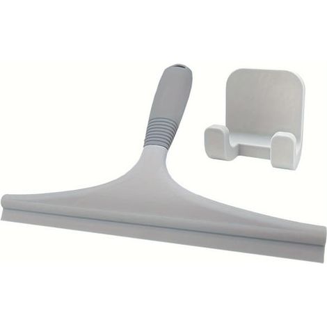 Raclette silicone grise douche voiture crochet, lame incurvée 145°, poignée antidérapante, nettoyage sans trace verre miroir carrelage (1/3)