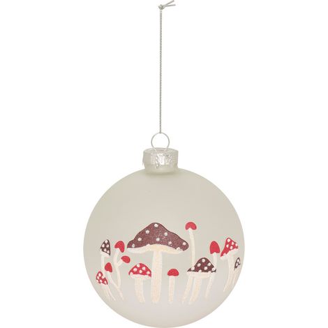 Déco Sapin Boule de Noël en Verre D 10 cm Blanc déco champignons - Feeric Christmas (1/2)