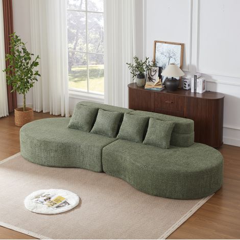 Canapé modular de chenilla verde, 2 piezas de espuma, funda desenfundable y lavable (1/5)